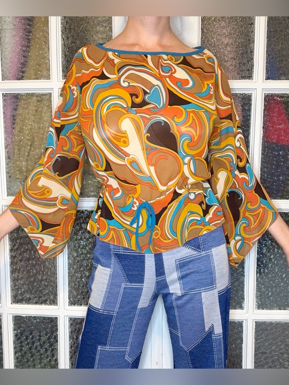 Multicolor Psychedelic Bell Sleeve Top